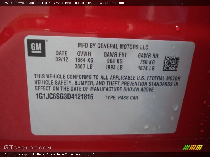 Crystal Red Tintcoat / Jet Black/Dark Titanium 2013 Chevrolet Sonic LT Hatch