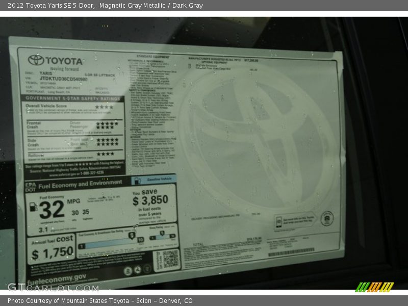 Magnetic Gray Metallic / Dark Gray 2012 Toyota Yaris SE 5 Door