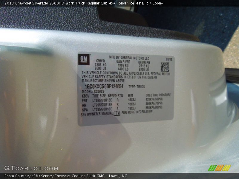 Silver Ice Metallic / Ebony 2013 Chevrolet Silverado 2500HD Work Truck Regular Cab 4x4