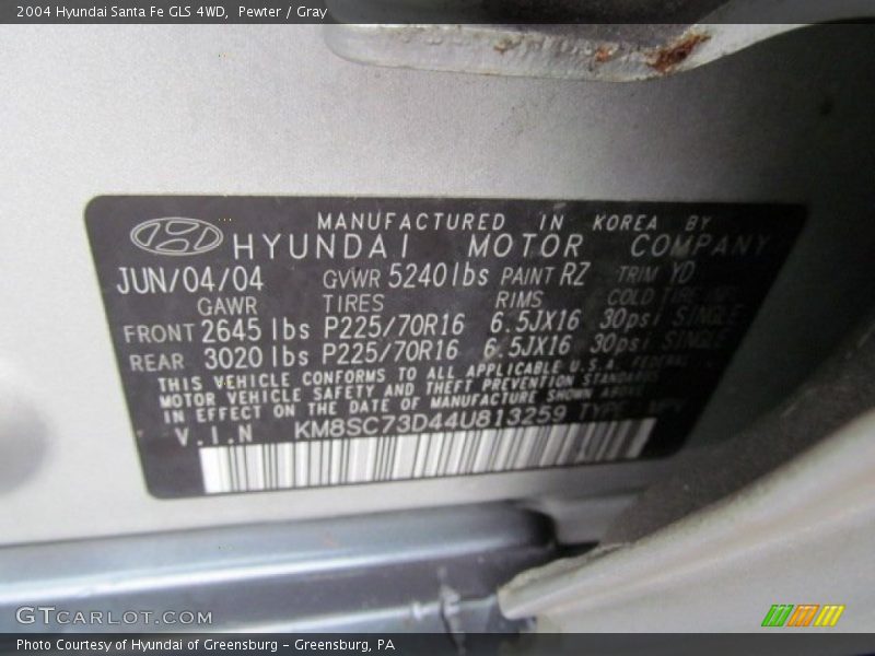 Pewter / Gray 2004 Hyundai Santa Fe GLS 4WD