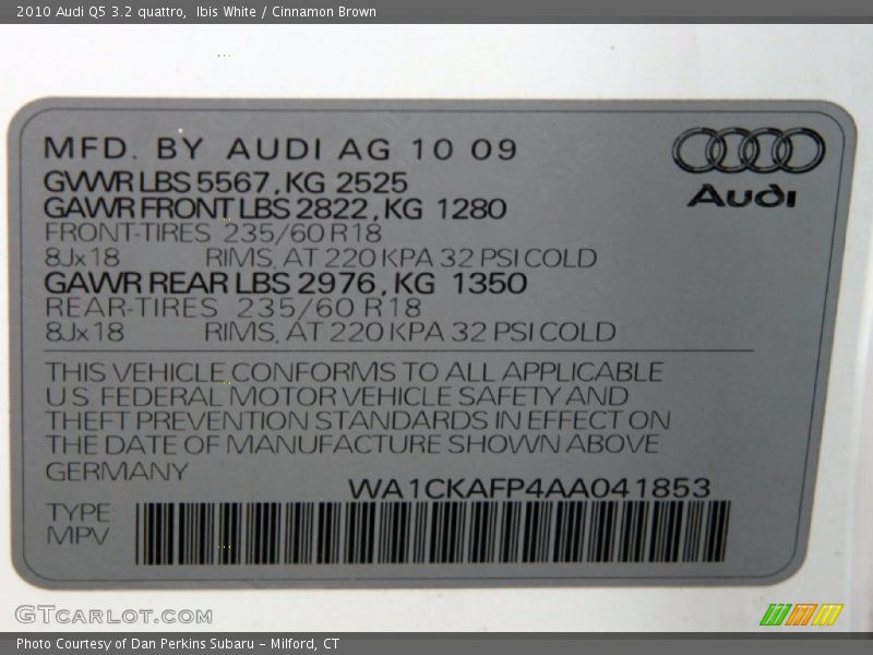 Ibis White / Cinnamon Brown 2010 Audi Q5 3.2 quattro