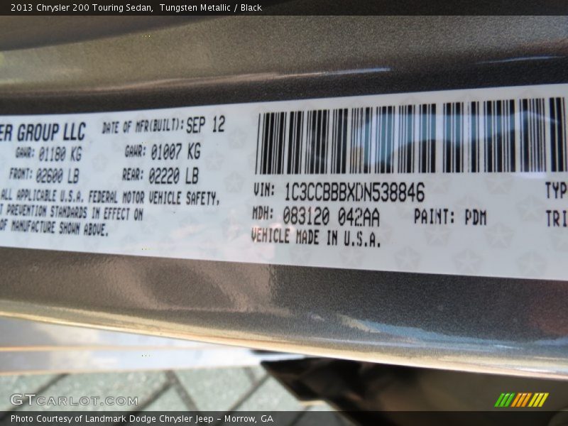 Tungsten Metallic / Black 2013 Chrysler 200 Touring Sedan