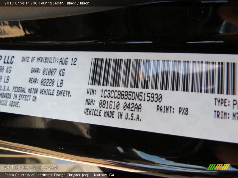 Black / Black 2013 Chrysler 200 Touring Sedan