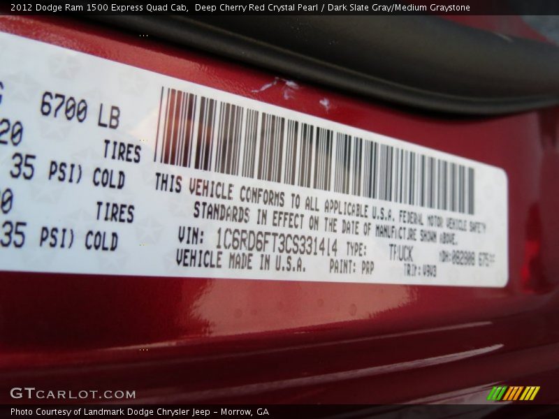 Deep Cherry Red Crystal Pearl / Dark Slate Gray/Medium Graystone 2012 Dodge Ram 1500 Express Quad Cab