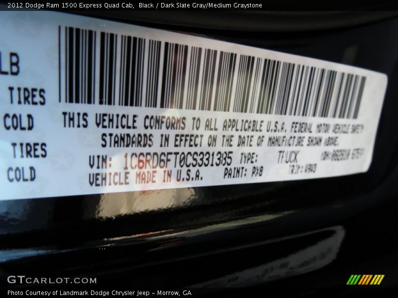 Black / Dark Slate Gray/Medium Graystone 2012 Dodge Ram 1500 Express Quad Cab
