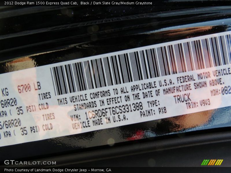 Black / Dark Slate Gray/Medium Graystone 2012 Dodge Ram 1500 Express Quad Cab