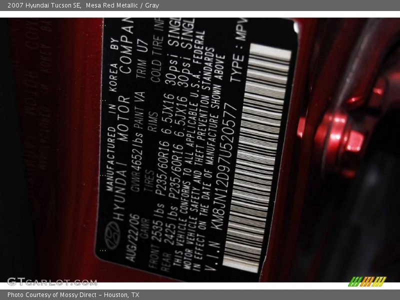 Mesa Red Metallic / Gray 2007 Hyundai Tucson SE