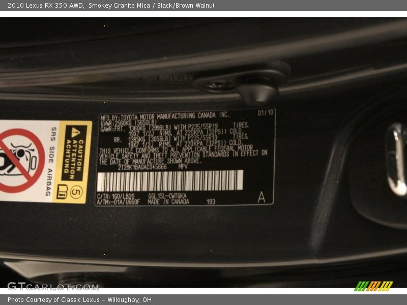2010 RX 350 AWD Smokey Granite Mica Color Code 1G0