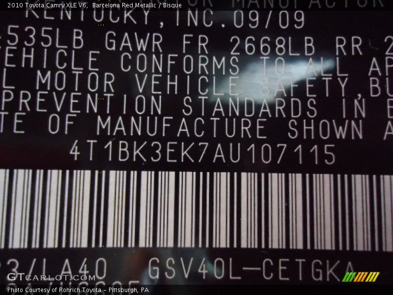 Barcelona Red Metallic / Bisque 2010 Toyota Camry XLE V6