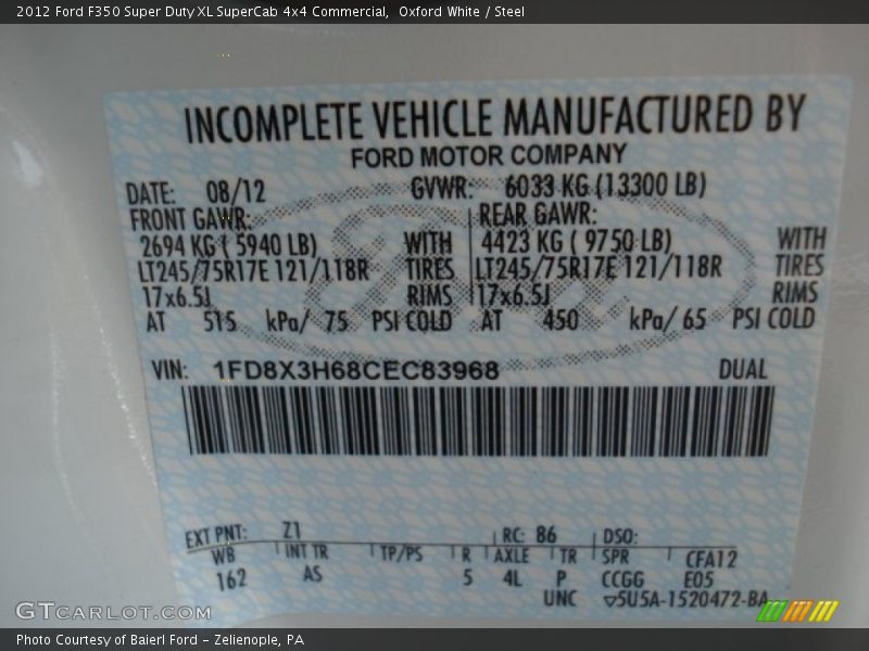 Oxford White / Steel 2012 Ford F350 Super Duty XL SuperCab 4x4 Commercial