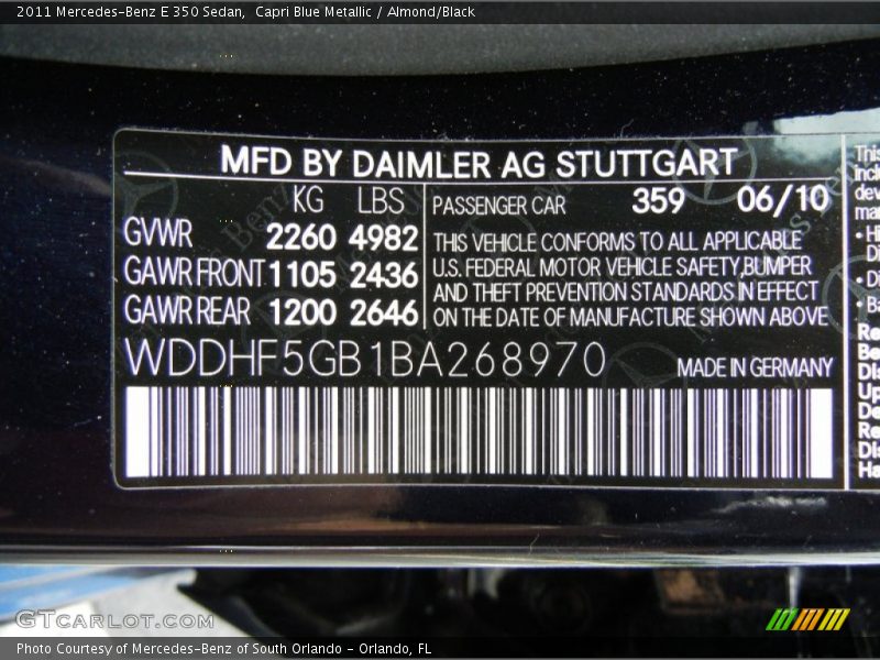2011 E 350 Sedan Capri Blue Metallic Color Code 359