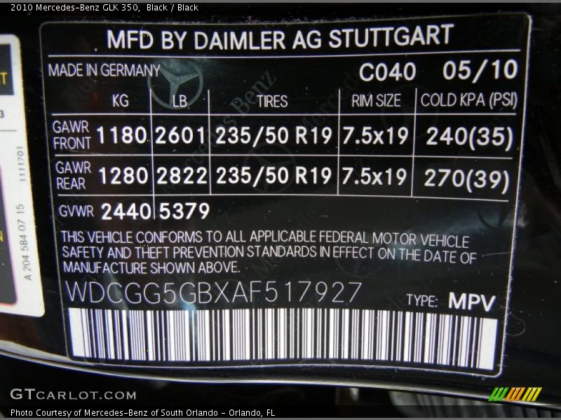 Black / Black 2010 Mercedes-Benz GLK 350