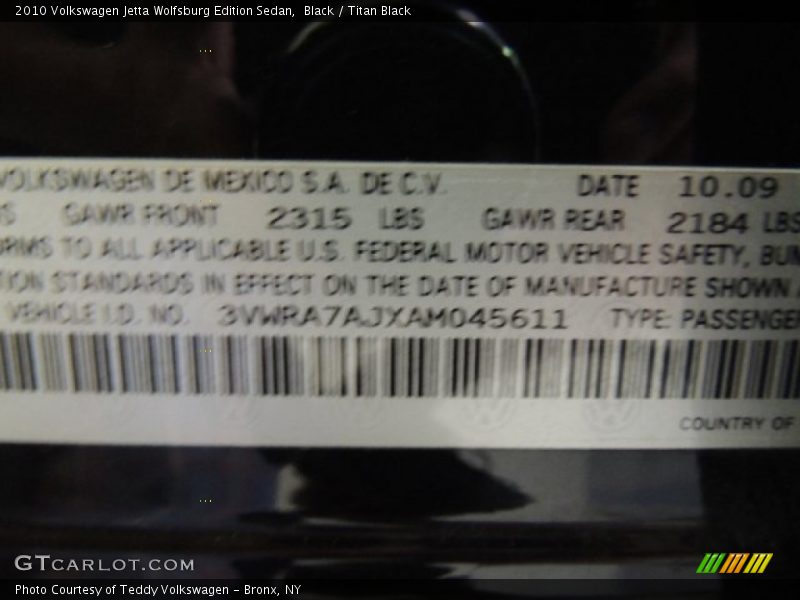 Black / Titan Black 2010 Volkswagen Jetta Wolfsburg Edition Sedan
