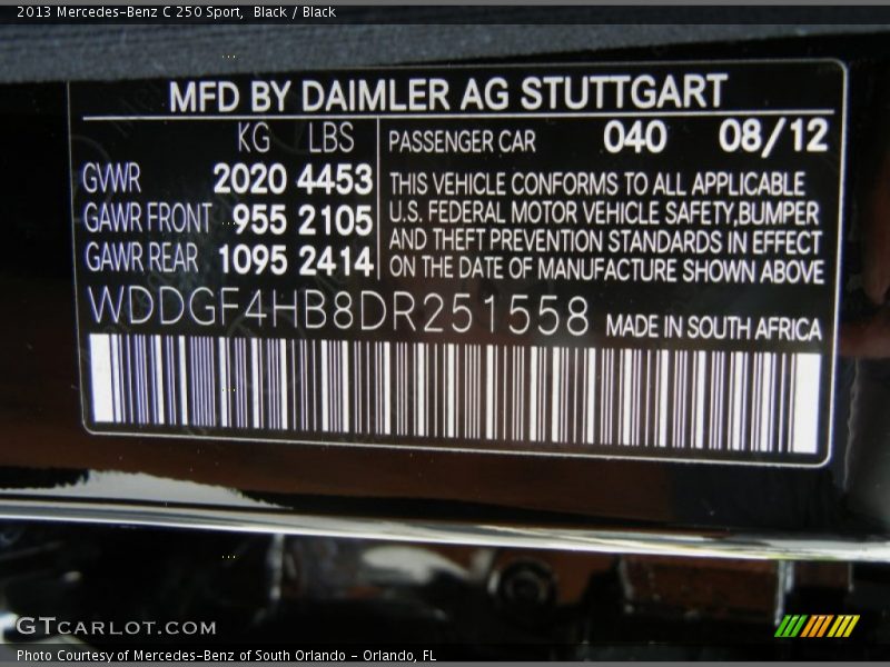 Black / Black 2013 Mercedes-Benz C 250 Sport