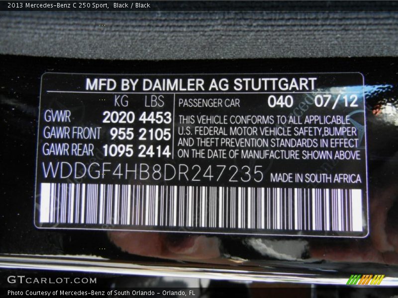 Black / Black 2013 Mercedes-Benz C 250 Sport