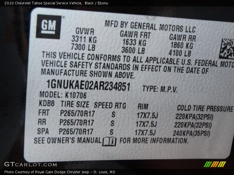 Black / Ebony 2010 Chevrolet Tahoe Special Service Vehicle