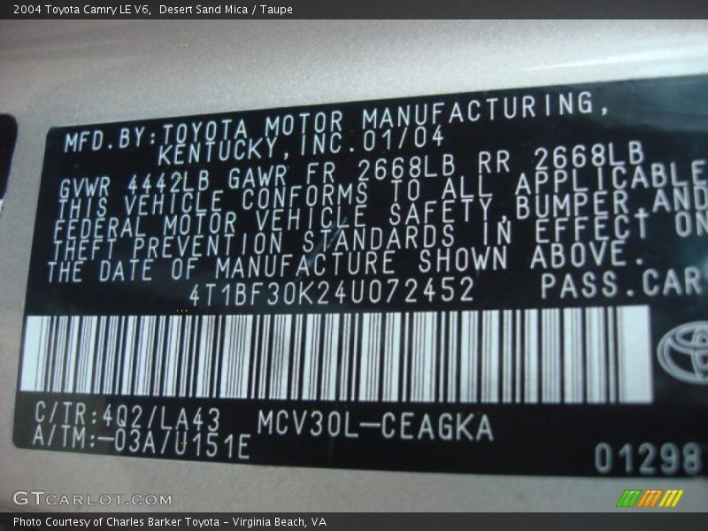 Desert Sand Mica / Taupe 2004 Toyota Camry LE V6