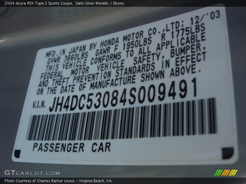 Satin Silver Metallic / Ebony 2004 Acura RSX Type S Sports Coupe