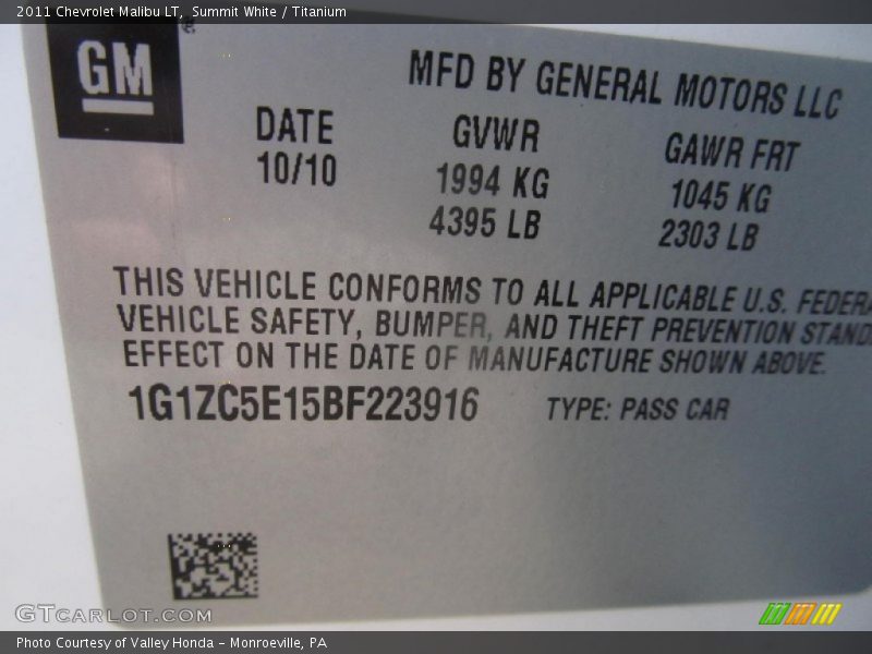 Summit White / Titanium 2011 Chevrolet Malibu LT
