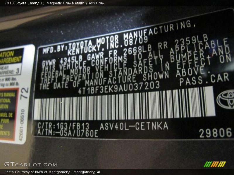 Magnetic Gray Metallic / Ash Gray 2010 Toyota Camry LE
