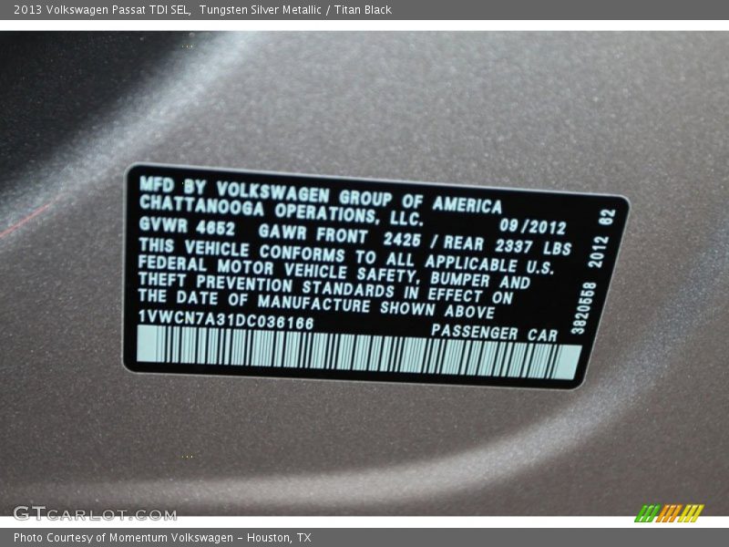 Tungsten Silver Metallic / Titan Black 2013 Volkswagen Passat TDI SEL