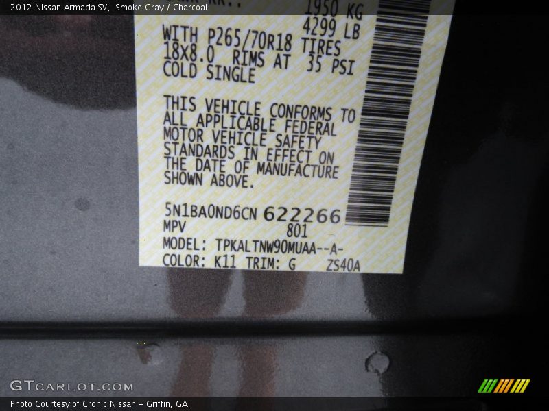 Smoke Gray / Charcoal 2012 Nissan Armada SV