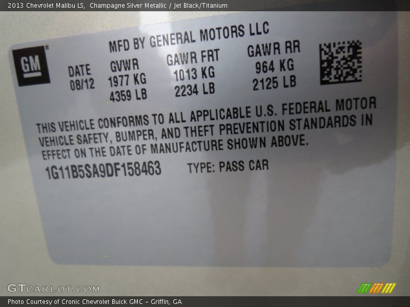 Champagne Silver Metallic / Jet Black/Titanium 2013 Chevrolet Malibu LS