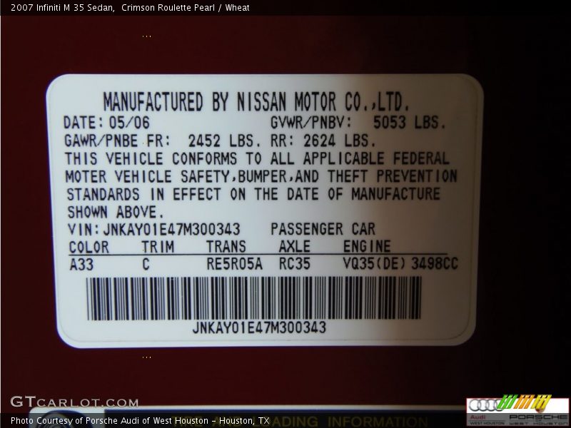 Crimson Roulette Pearl / Wheat 2007 Infiniti M 35 Sedan