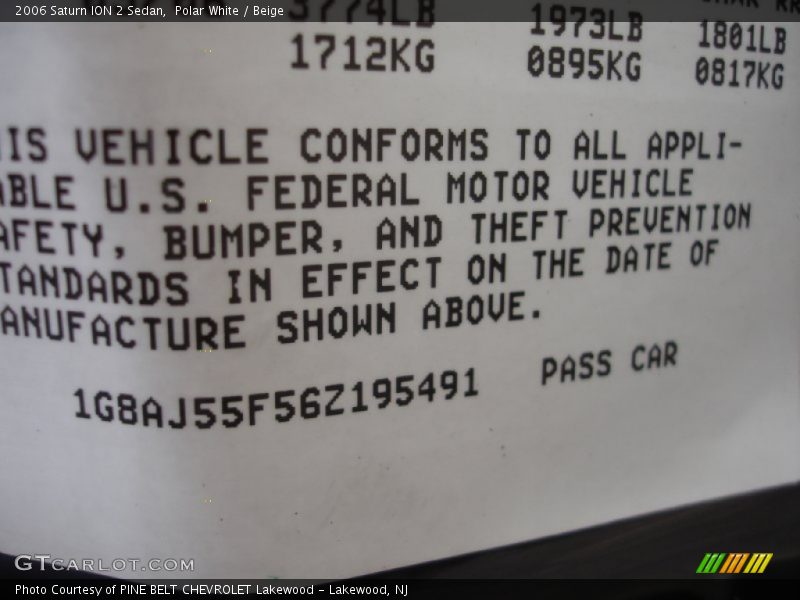 Polar White / Beige 2006 Saturn ION 2 Sedan