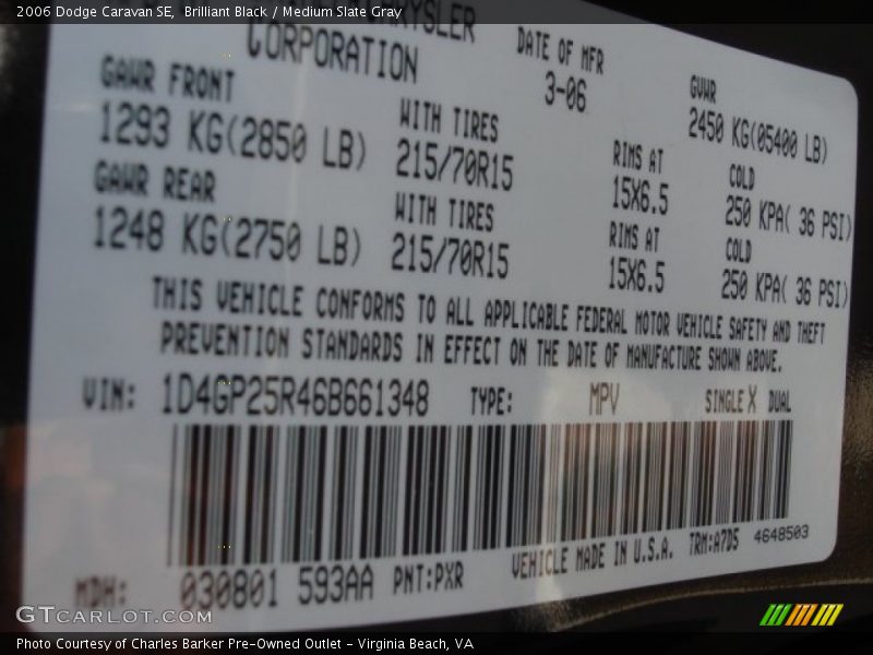 Brilliant Black / Medium Slate Gray 2006 Dodge Caravan SE