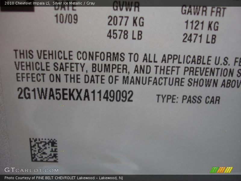 Silver Ice Metallic / Gray 2010 Chevrolet Impala LS