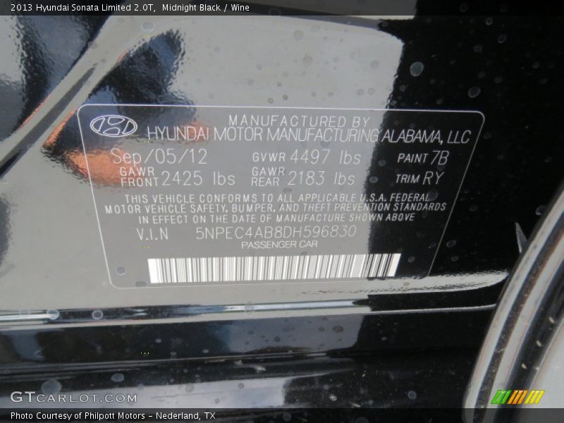 Midnight Black / Wine 2013 Hyundai Sonata Limited 2.0T