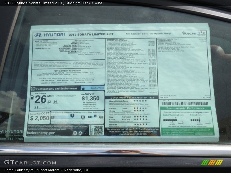 Midnight Black / Wine 2013 Hyundai Sonata Limited 2.0T