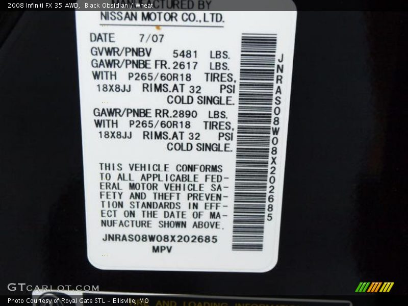 Black Obsidian / Wheat 2008 Infiniti FX 35 AWD