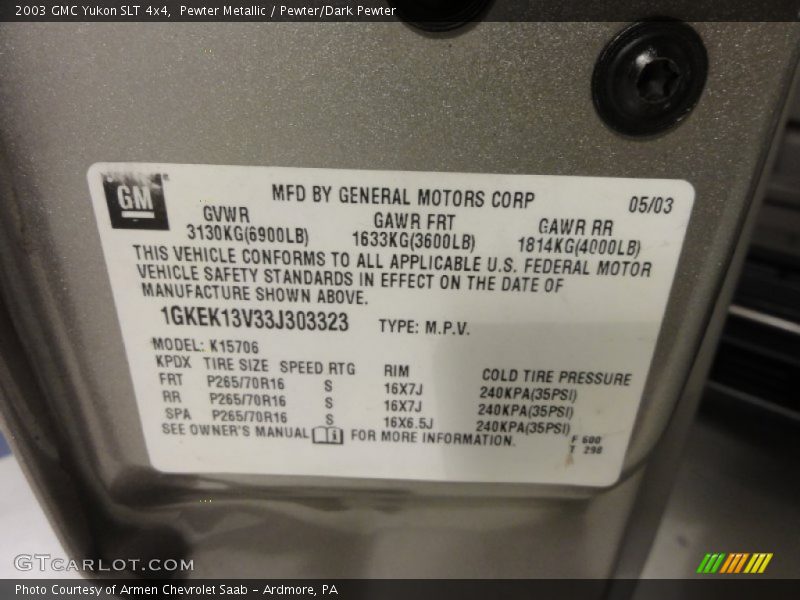 Pewter Metallic / Pewter/Dark Pewter 2003 GMC Yukon SLT 4x4