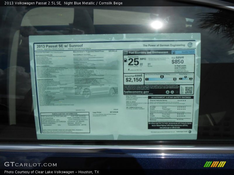 Night Blue Metallic / Cornsilk Beige 2013 Volkswagen Passat 2.5L SE