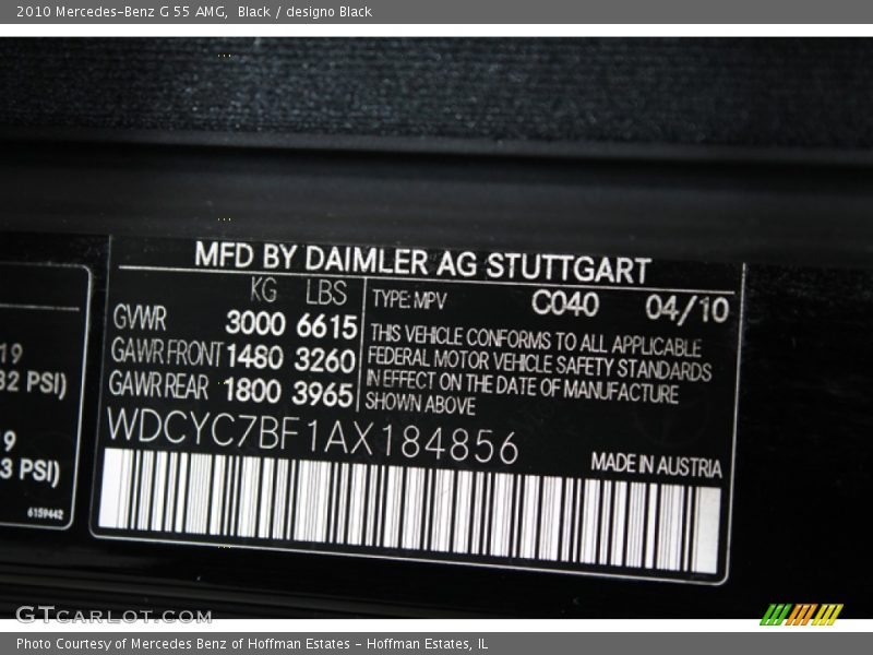 2010 G 55 AMG Black Color Code 040