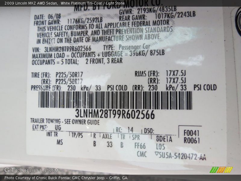 White Platinum Tri-Coat / Light Stone 2009 Lincoln MKZ AWD Sedan
