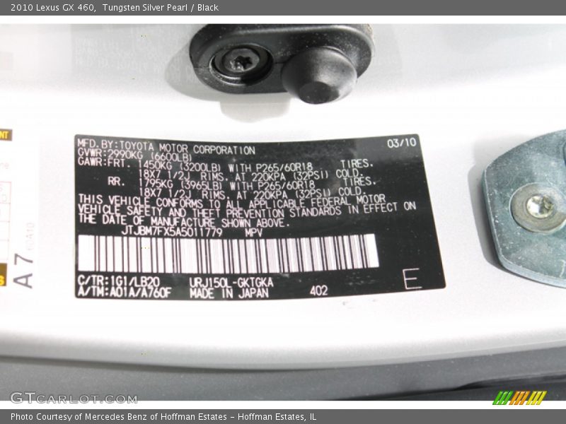 Tungsten Silver Pearl / Black 2010 Lexus GX 460
