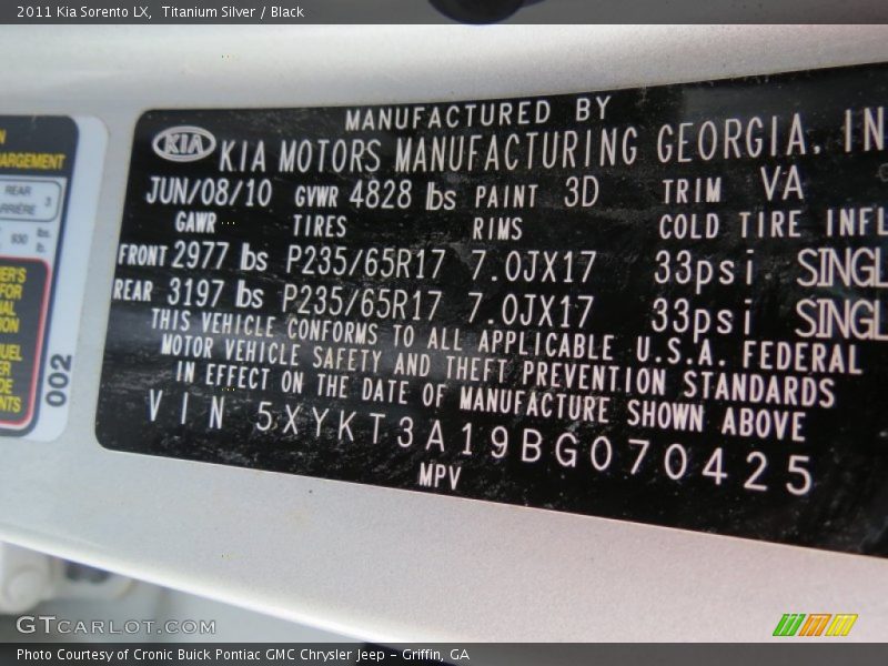 Titanium Silver / Black 2011 Kia Sorento LX