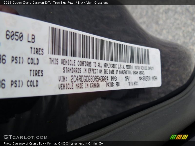 True Blue Pearl / Black/Light Graystone 2013 Dodge Grand Caravan SXT