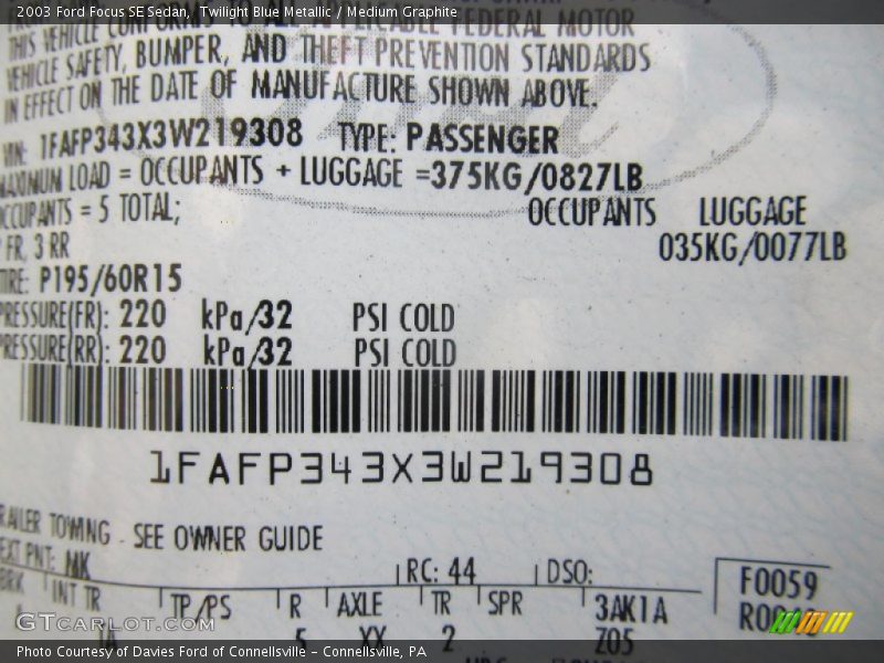 Twilight Blue Metallic / Medium Graphite 2003 Ford Focus SE Sedan