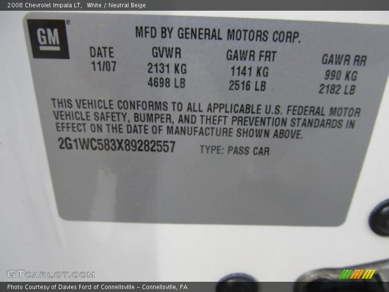 White / Neutral Beige 2008 Chevrolet Impala LT