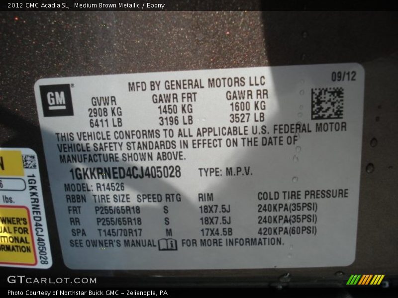 Medium Brown Metallic / Ebony 2012 GMC Acadia SL