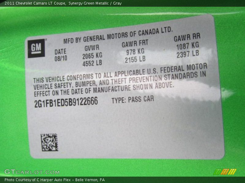 Synergy Green Metallic / Gray 2011 Chevrolet Camaro LT Coupe