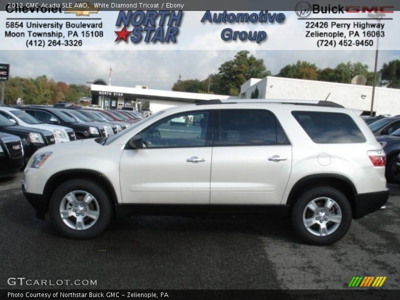 White Diamond Tricoat / Ebony 2012 GMC Acadia SLE AWD