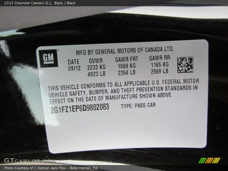 Black / Black 2013 Chevrolet Camaro ZL1