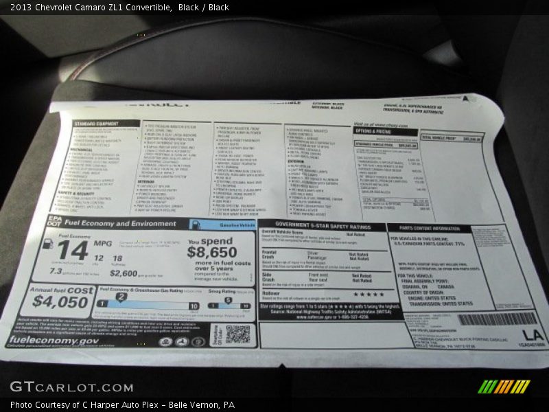  2013 Camaro ZL1 Convertible Window Sticker