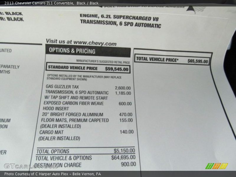  2013 Camaro ZL1 Convertible Window Sticker