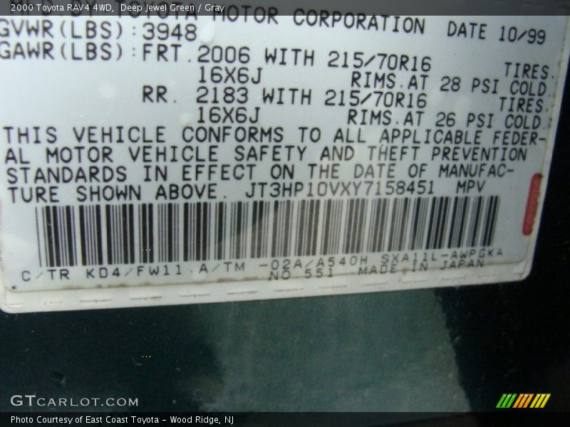 Deep Jewel Green / Gray 2000 Toyota RAV4 4WD